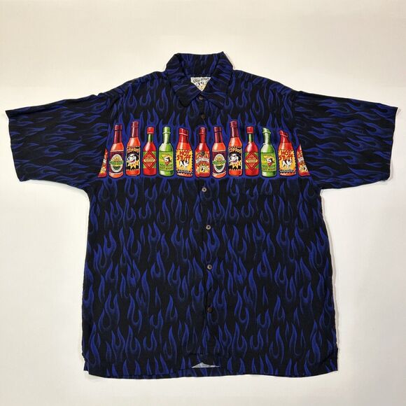 Big Dogs Other - Big Dogs Shirt Adult Large Button Up Hot Sauce Flames Hawaiian Short Sleeve Mens
